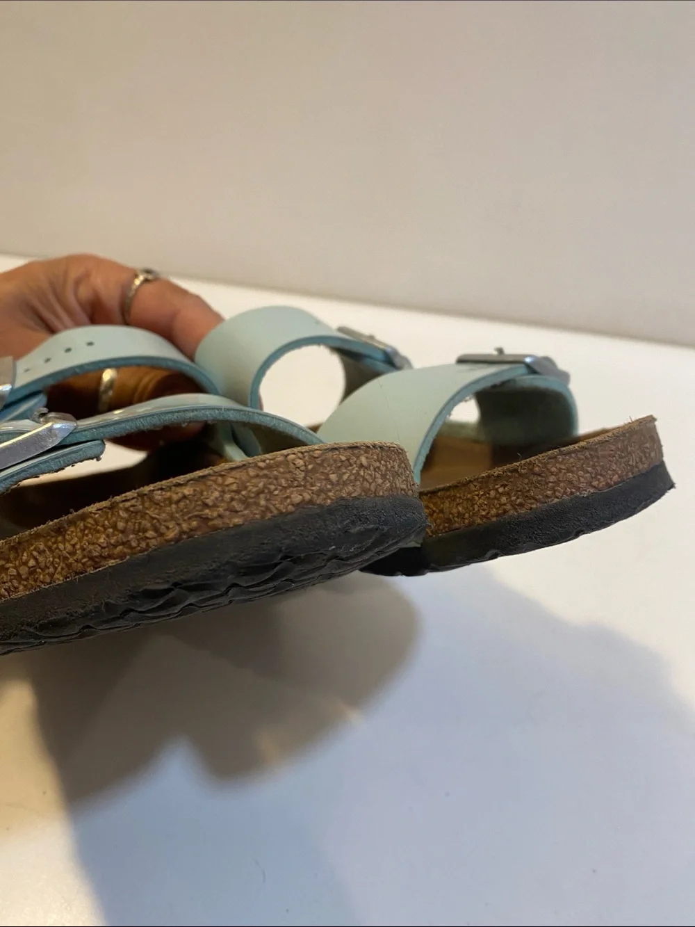 Birkenstock Kids Two-Buckle Slides in Pale Blue Sandals Size 32